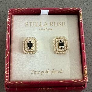 Stella Rose London Art Deco Style Black & Gold Stud Earrings - NIB